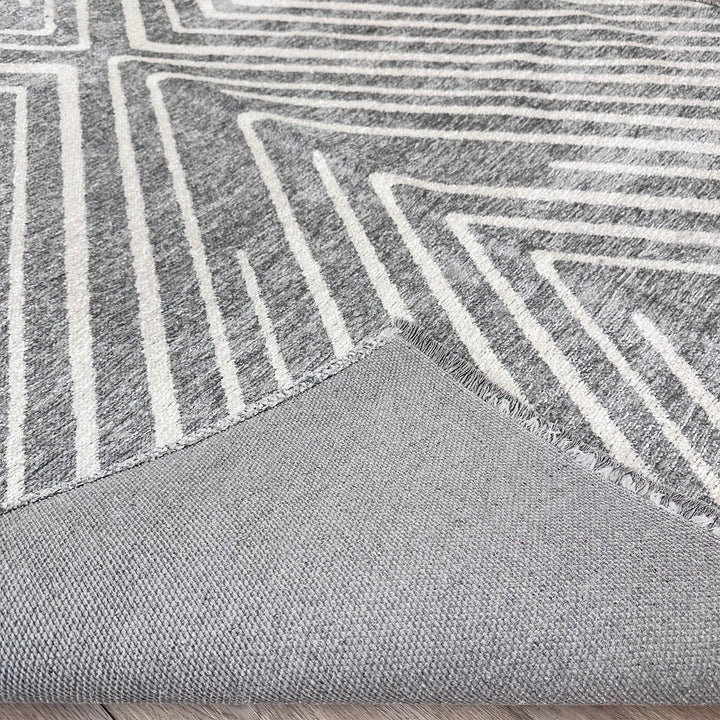 Geometric Gray Cream Washable Area Rugs