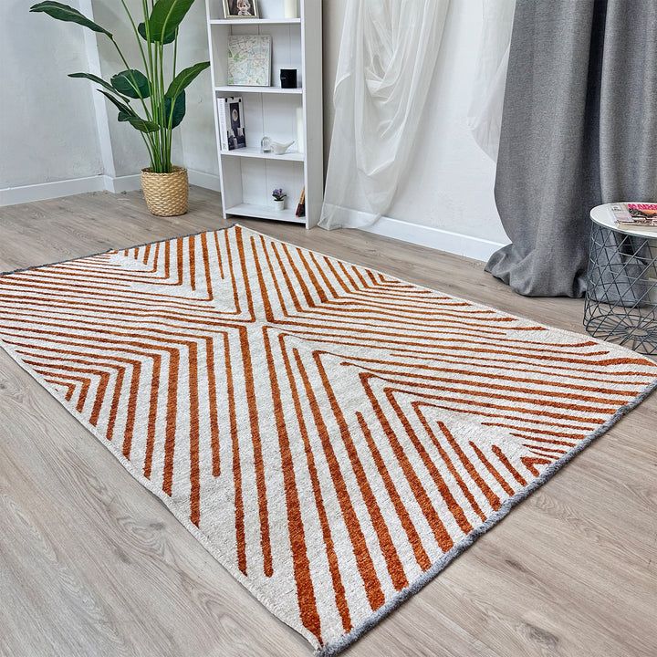 Geometric Cream Gold Washable Area Rugs