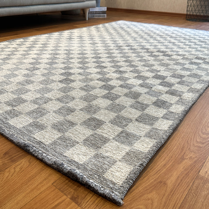 Checkered Gray White Washable Area Rugs