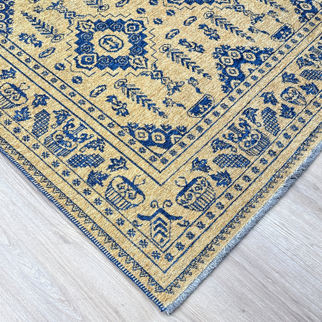 Vintage Gold Royal Blue Washable Area Rugs