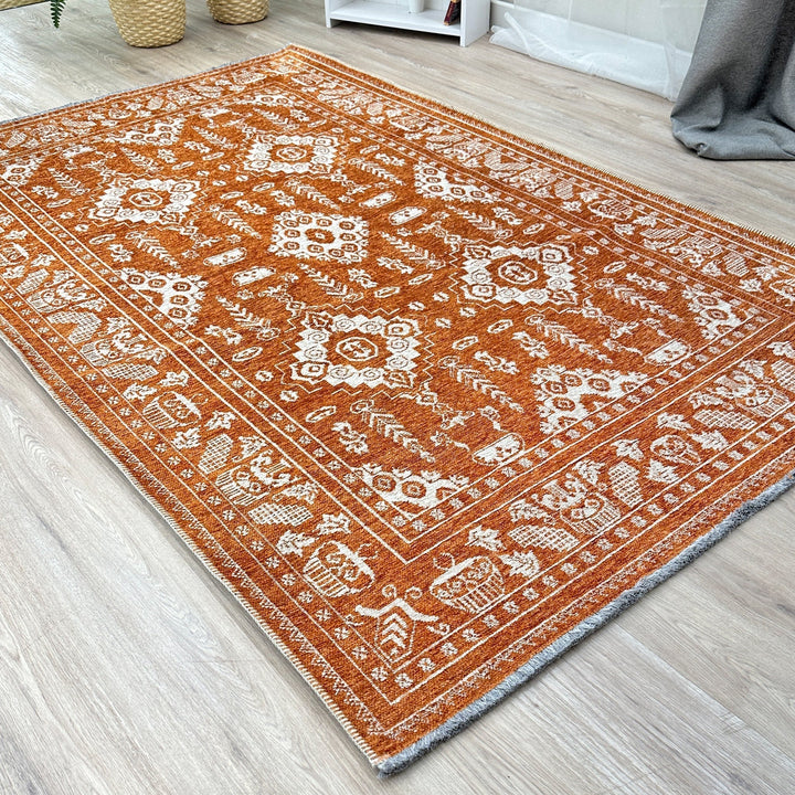 Vintage Beige Black Washable Area Rugs