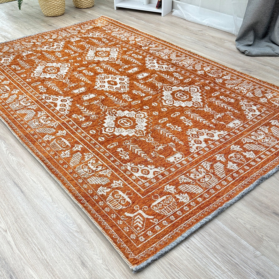 Vintage Red Black Washable Area Rugs