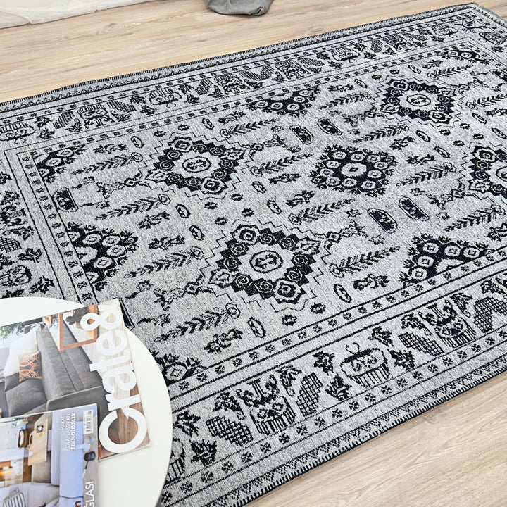 Vintage Gray Black Washable Area Rugs