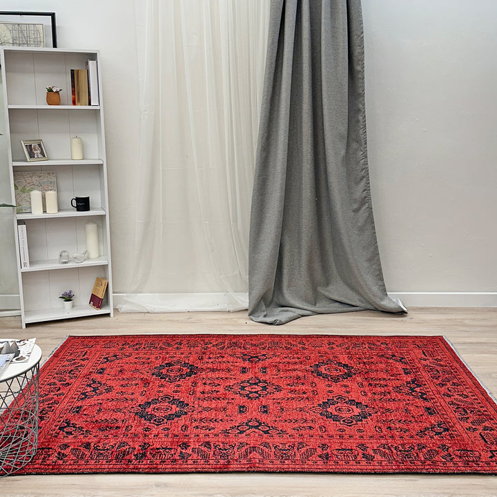 Vintage Red Black Washable Area Rugs