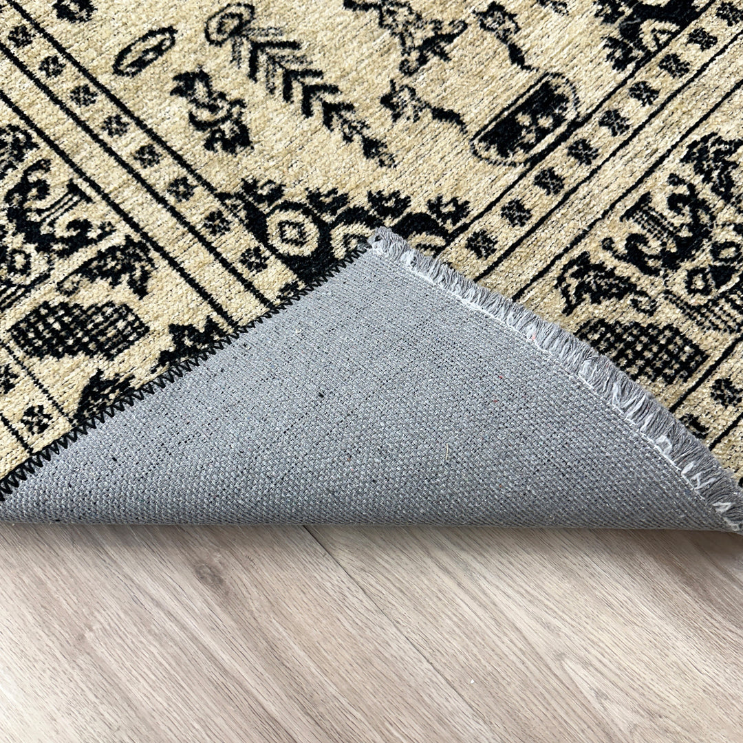 Vintage Beige Black Washable Area Rugs