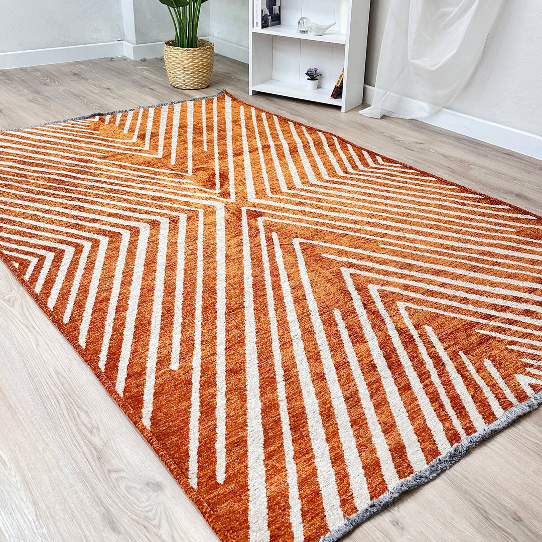 Geometric Cream Red Washable Area Rugs