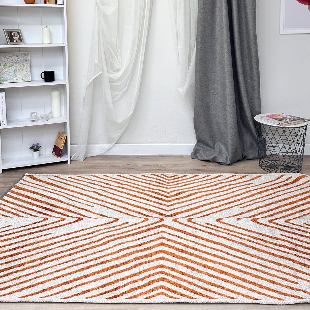 Geometric Cream Orange Washable Area Rugs