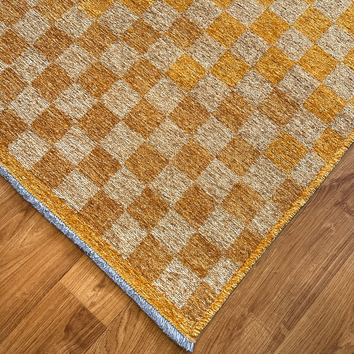 Checkered Orange Gold Cream Washable Area Rugs