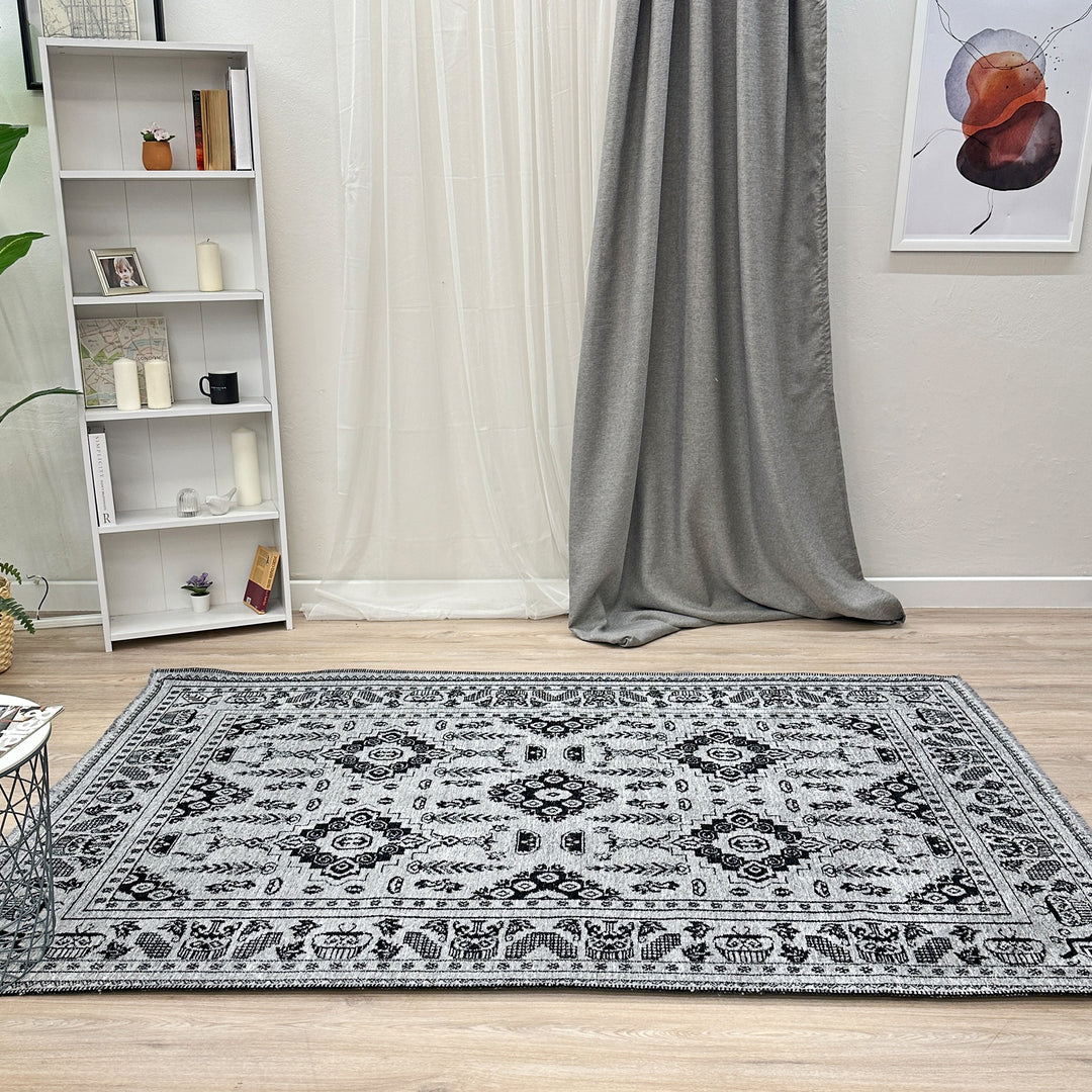 Vintage Gray Black Washable Area Rugs