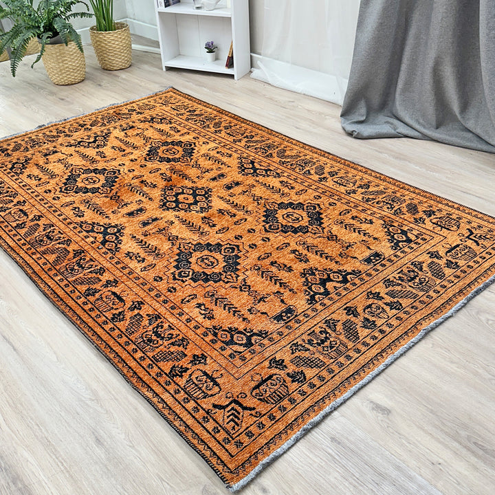 Vintage Orange Black Washable Area Rugs