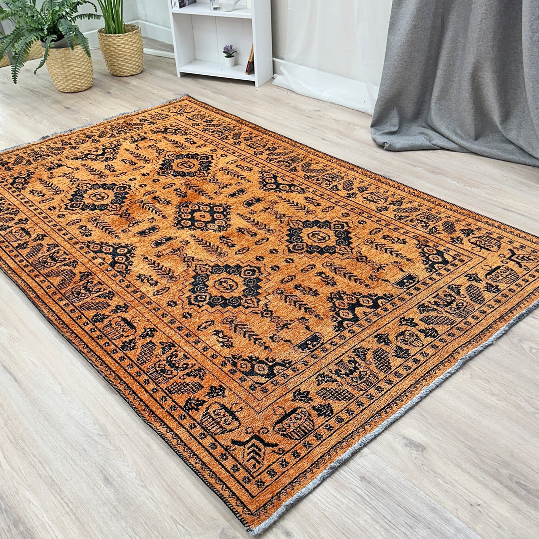 Vintage Beige Black Washable Area Rugs