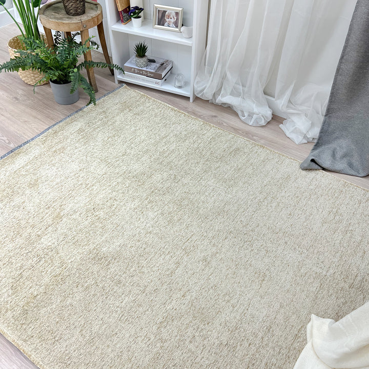 Solid Beige Washable Area Rugs