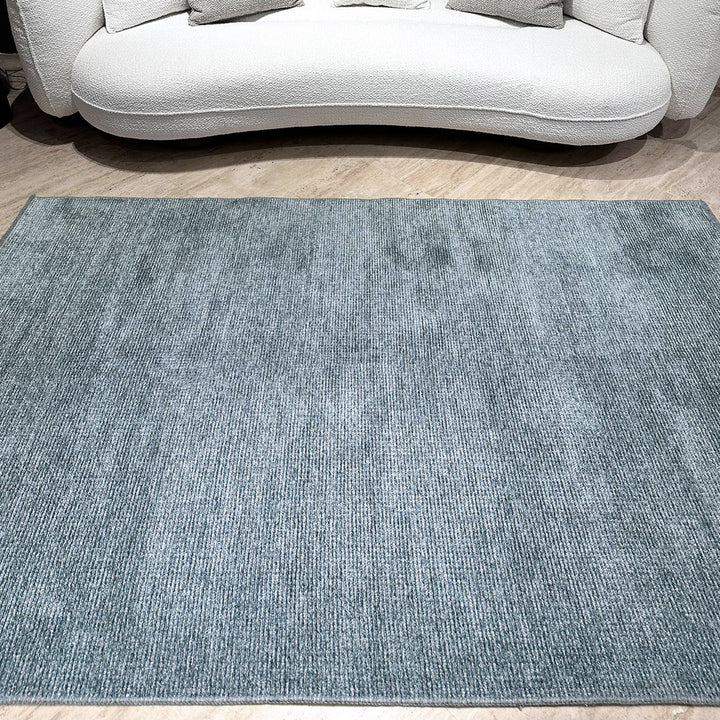 Solid Coral Blue Washable Area Rugs