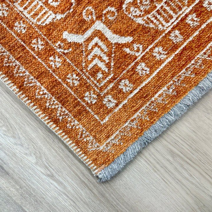 Vintage Orange Cream Washable Area Rugs