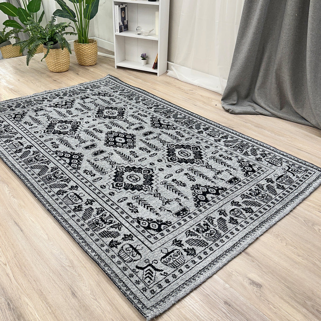 Vintage Gray Black Washable Area Rugs