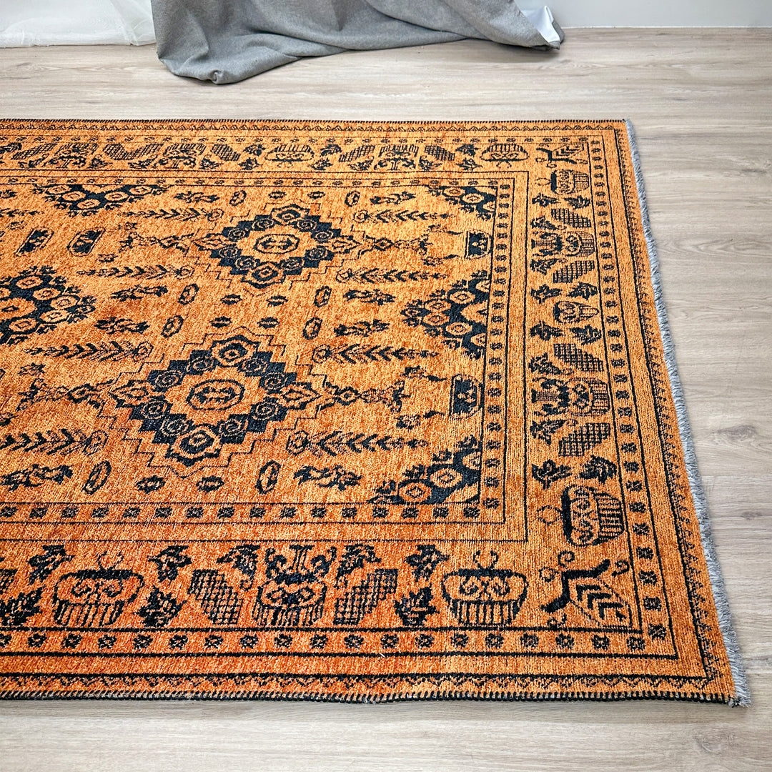 Vintage Orange Black Washable Area Rugs