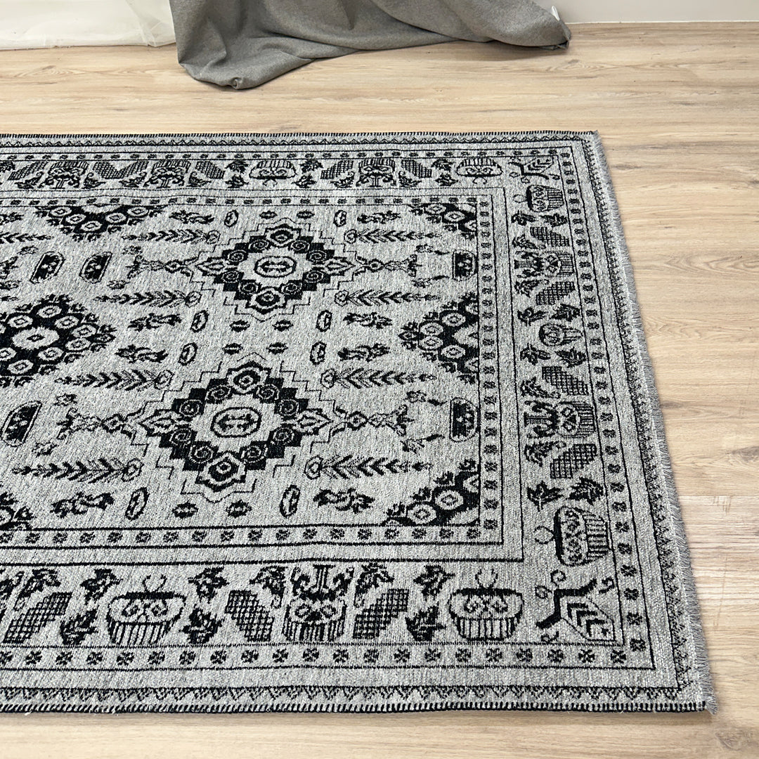 Vintage Gray Black Washable Area Rugs