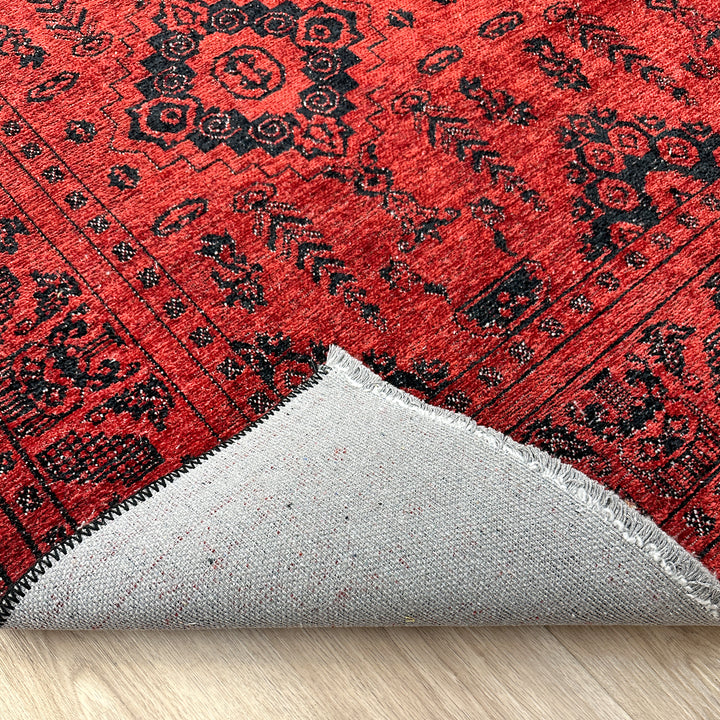 Vintage Red Black Washable Area Rugs