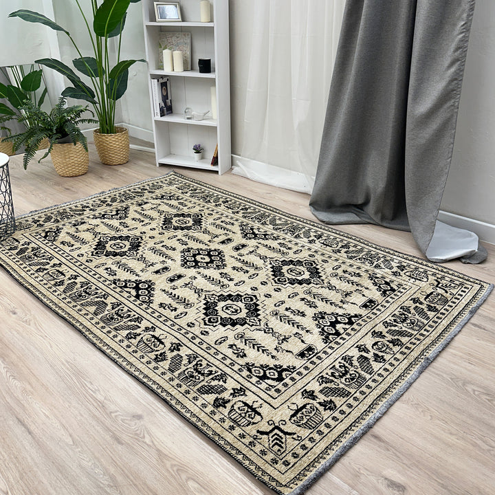 Vintage Beige Black Washable Area Rugs