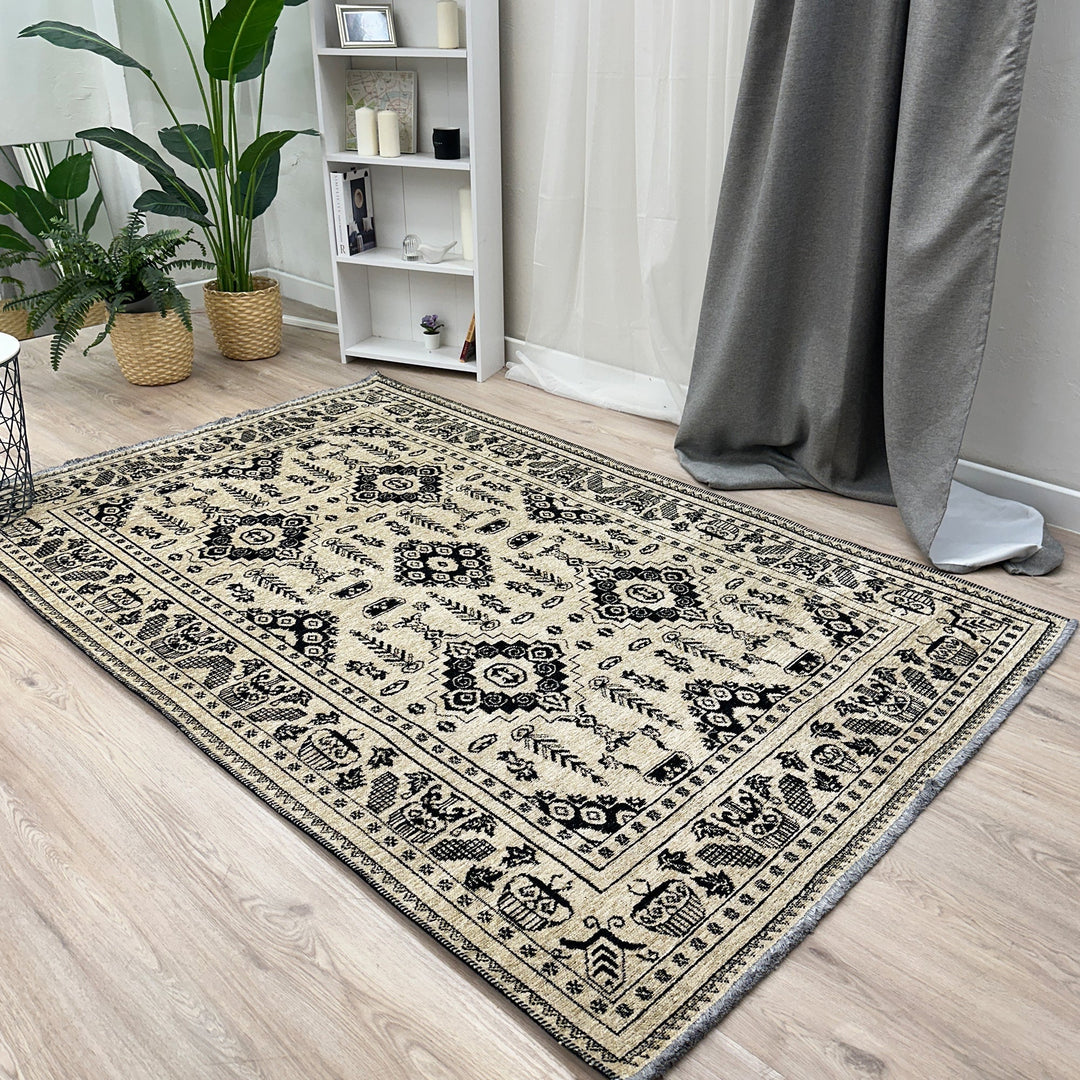 Vintage Gray Black Washable Area Rugs