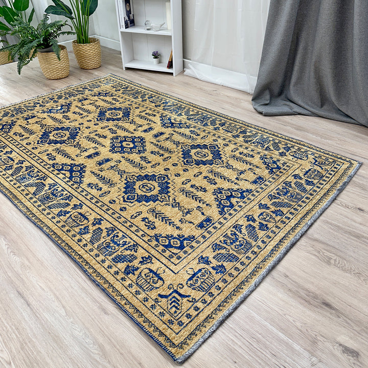 Vintage Gold Royal Blue Washable Area Rugs