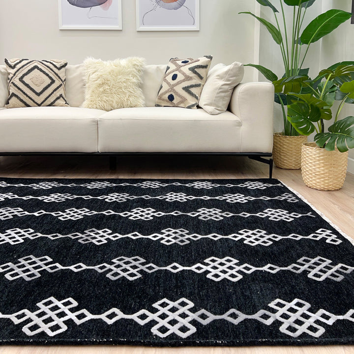 Boho Moroccan Black Washable Area Rugs