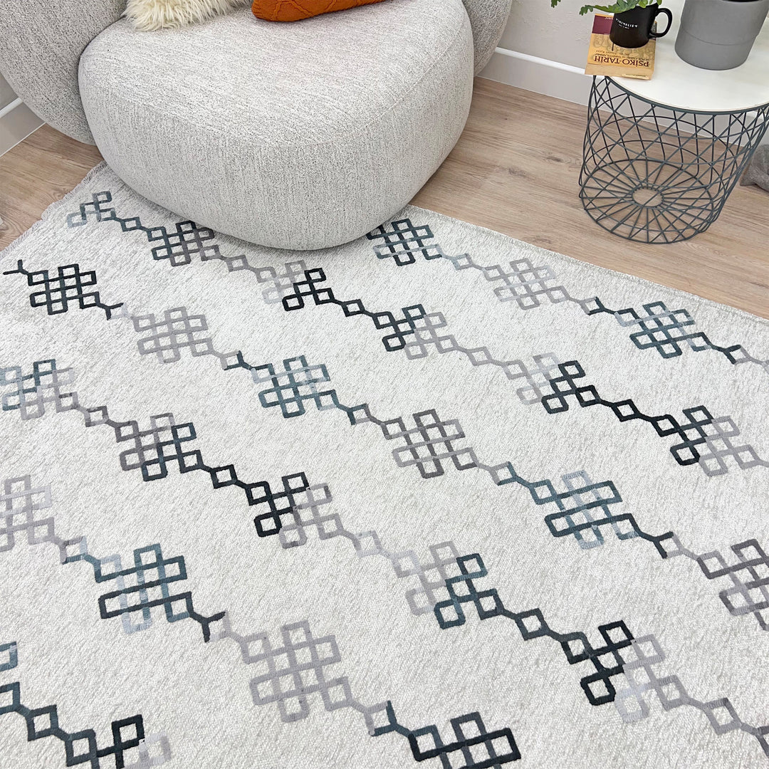 Boho Moroccan Silver Gray Washable Area Rugs