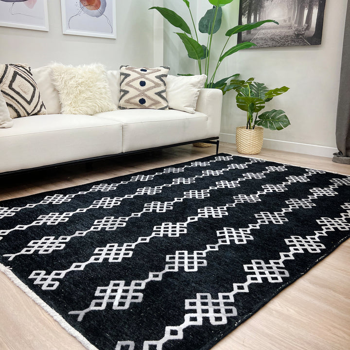 Boho Moroccan Black Washable Area Rugs