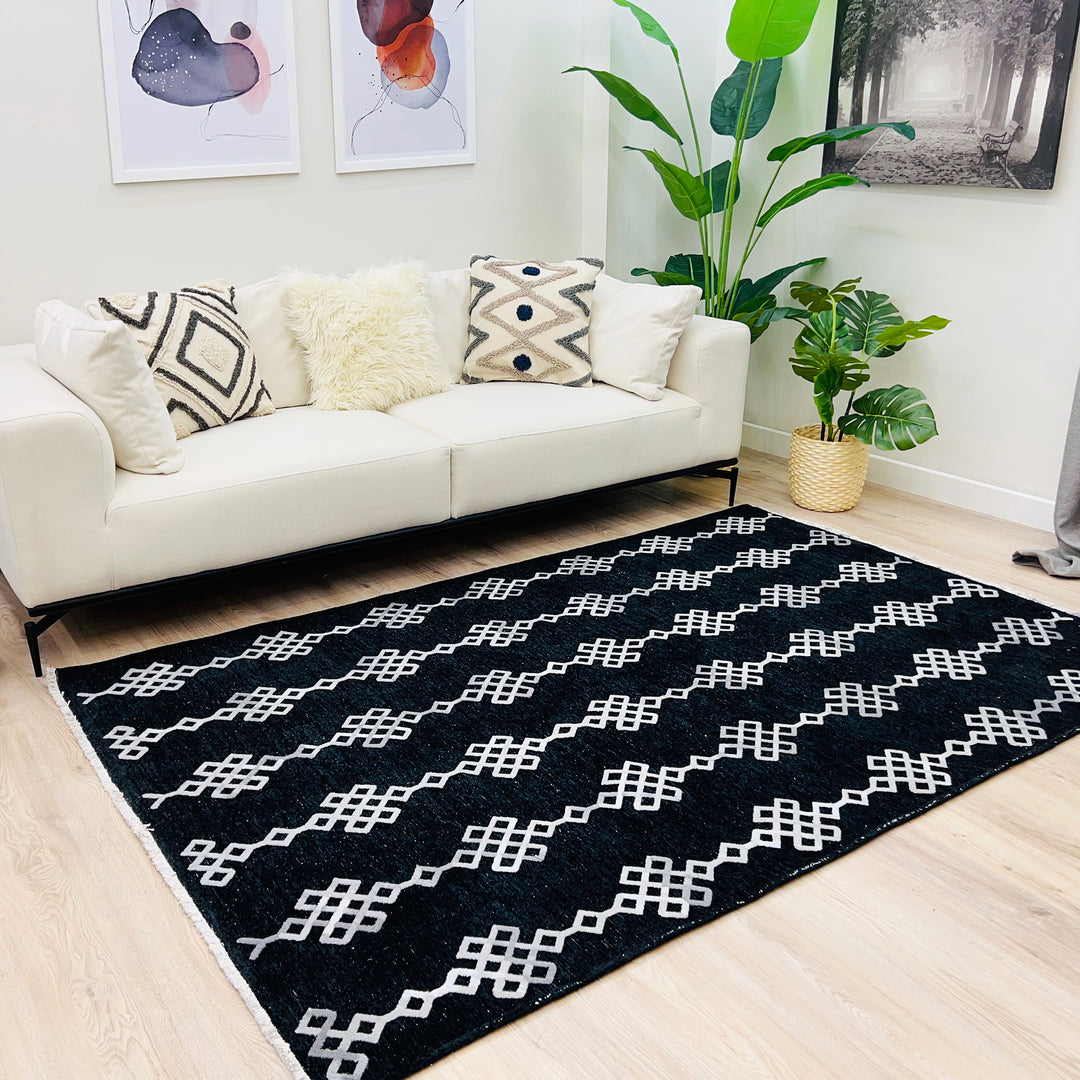 Boho Moroccan Black Washable Area Rugs