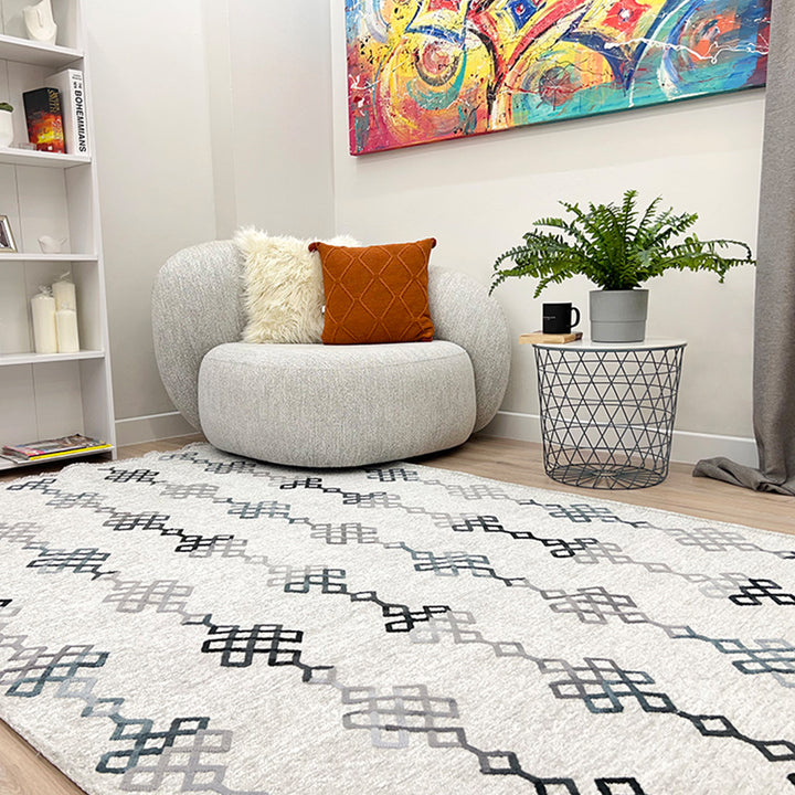 Boho Moroccan Silver Gray Washable Area Rugs