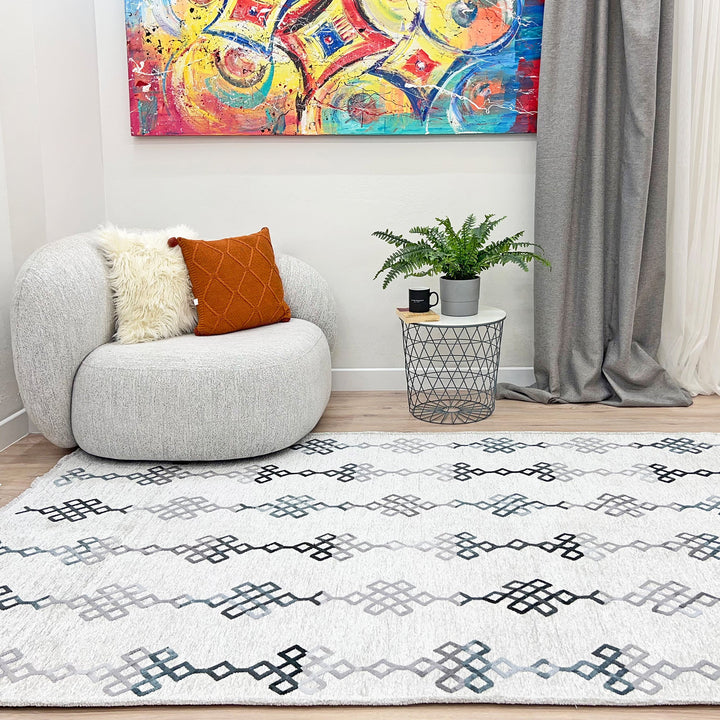 Boho Moroccan Silver Gray Washable Area Rugs