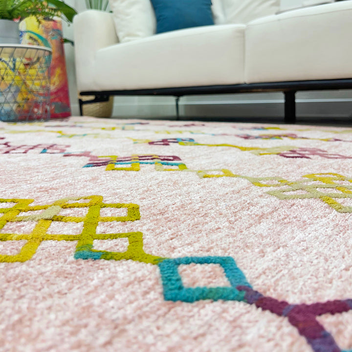 Boho Moroccan Pink Washable Area Rugs