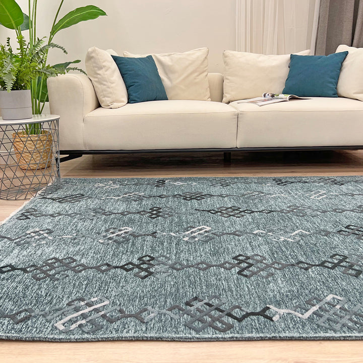 Boho Moroccan Bluish Gray Washable Area Rugs