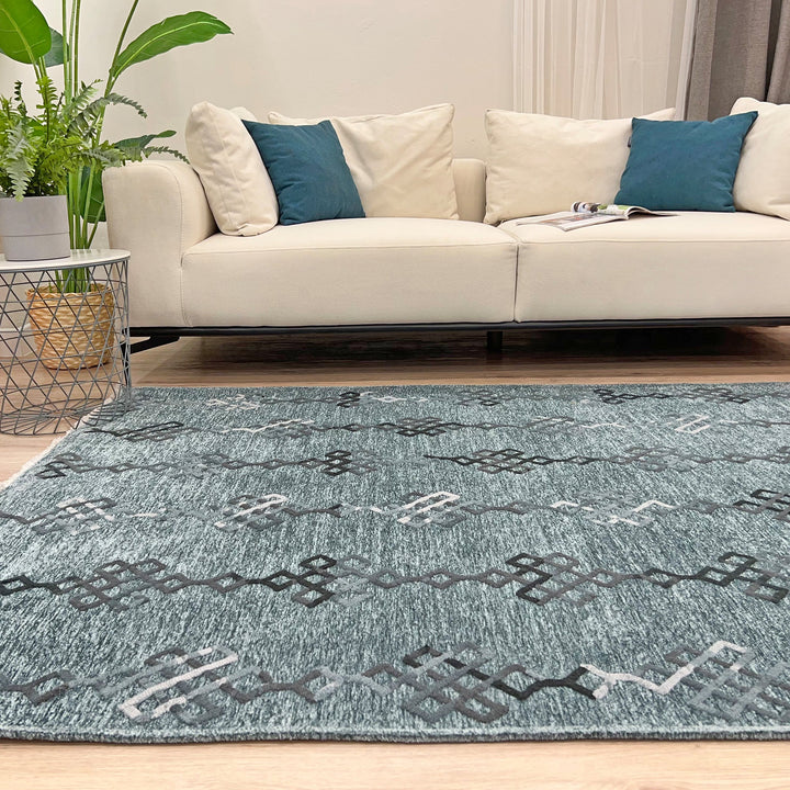 Boho Moroccan Silver Gray Washable Area Rugs