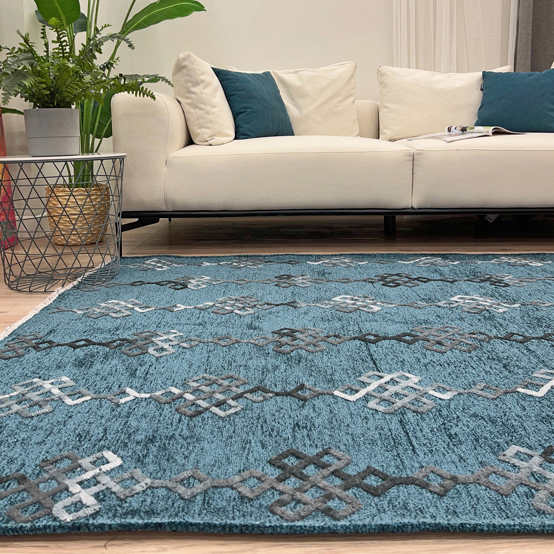 Boho Moroccan Coral Blue Washable Area Rugs