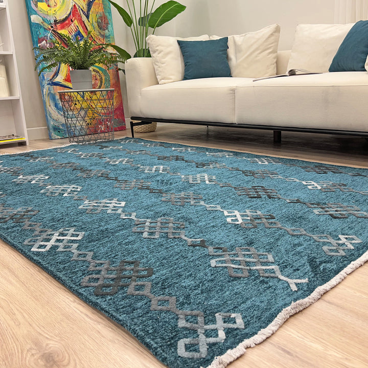 Boho Moroccan Coral Blue Washable Area Rugs