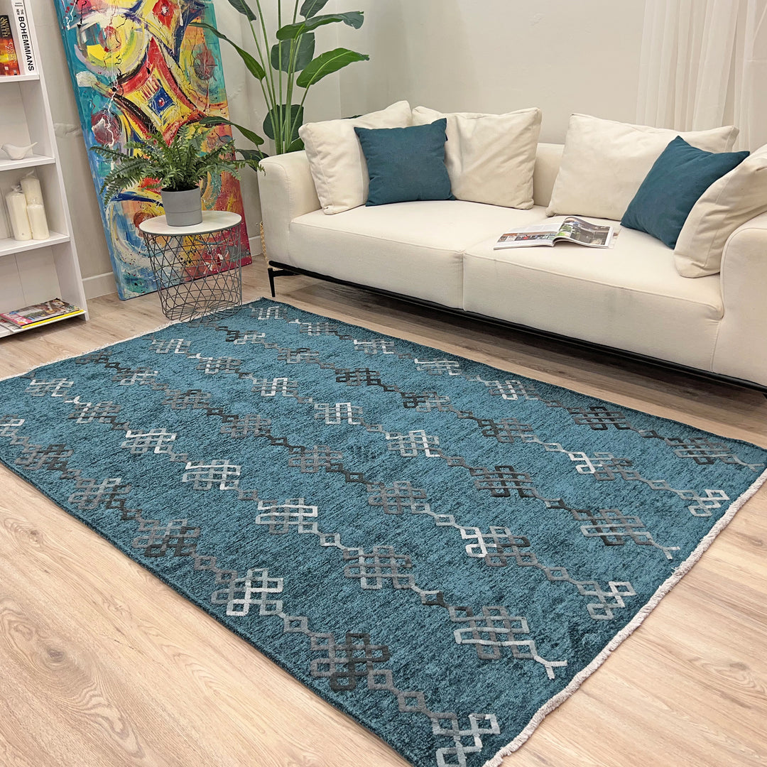 Boho Moroccan Coral Blue Washable Area Rugs