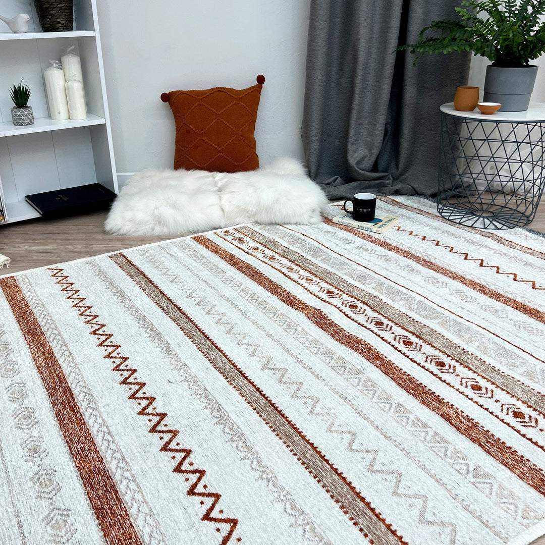 Eclectic Gray Off White Washable Area Rugs