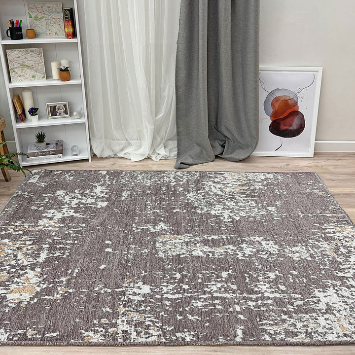 Reversible Abstract Gray Beige Washable Area Rugs