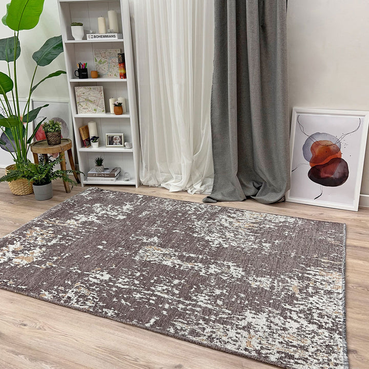 Reversible Abstract Gray Beige Washable Area Rugs