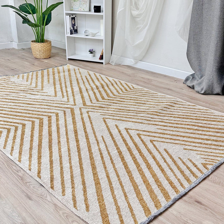 Geometric Gray Cream Washable Area Rugs