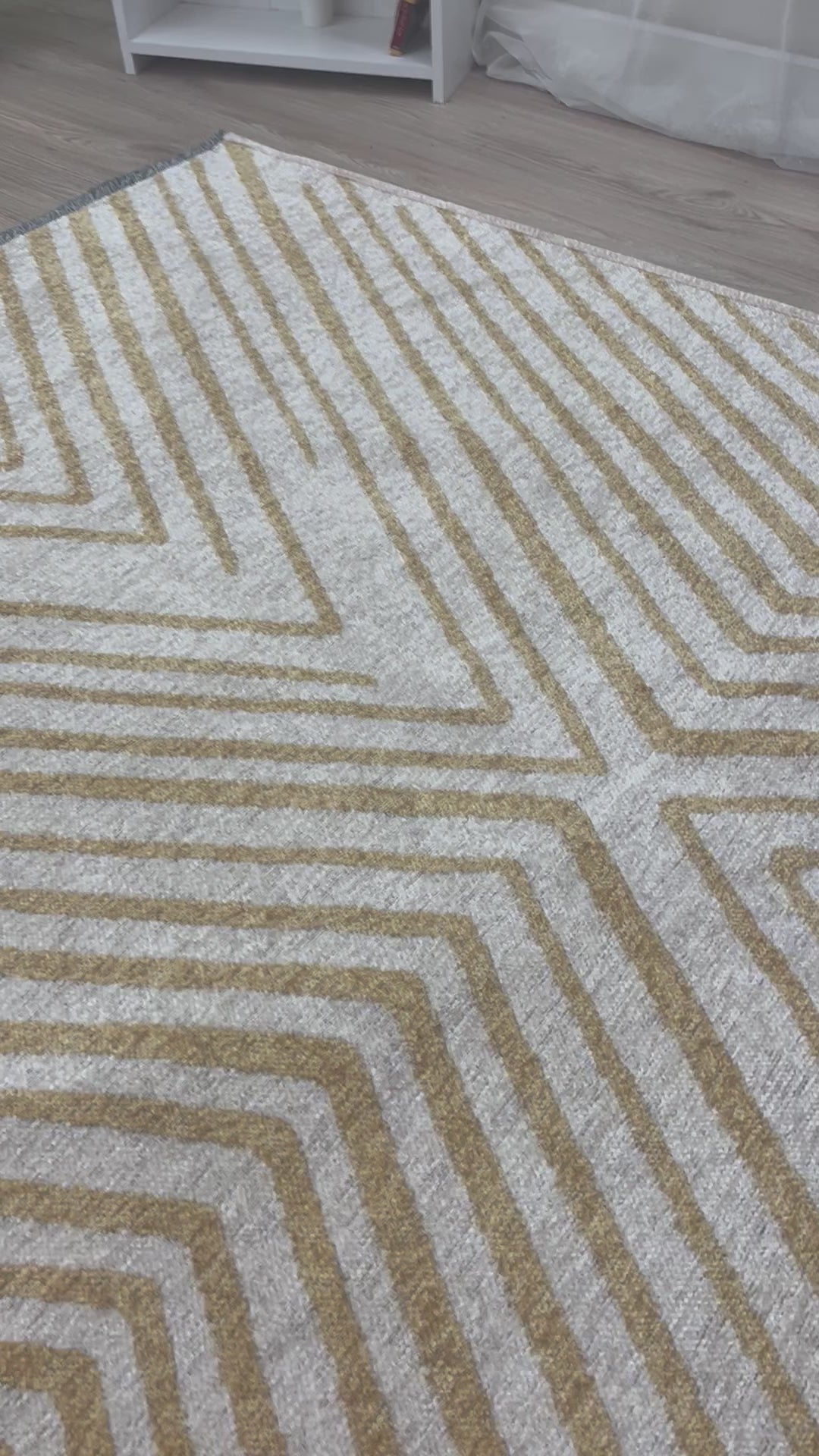 Geometric Cream Gold Washable Area Rugs