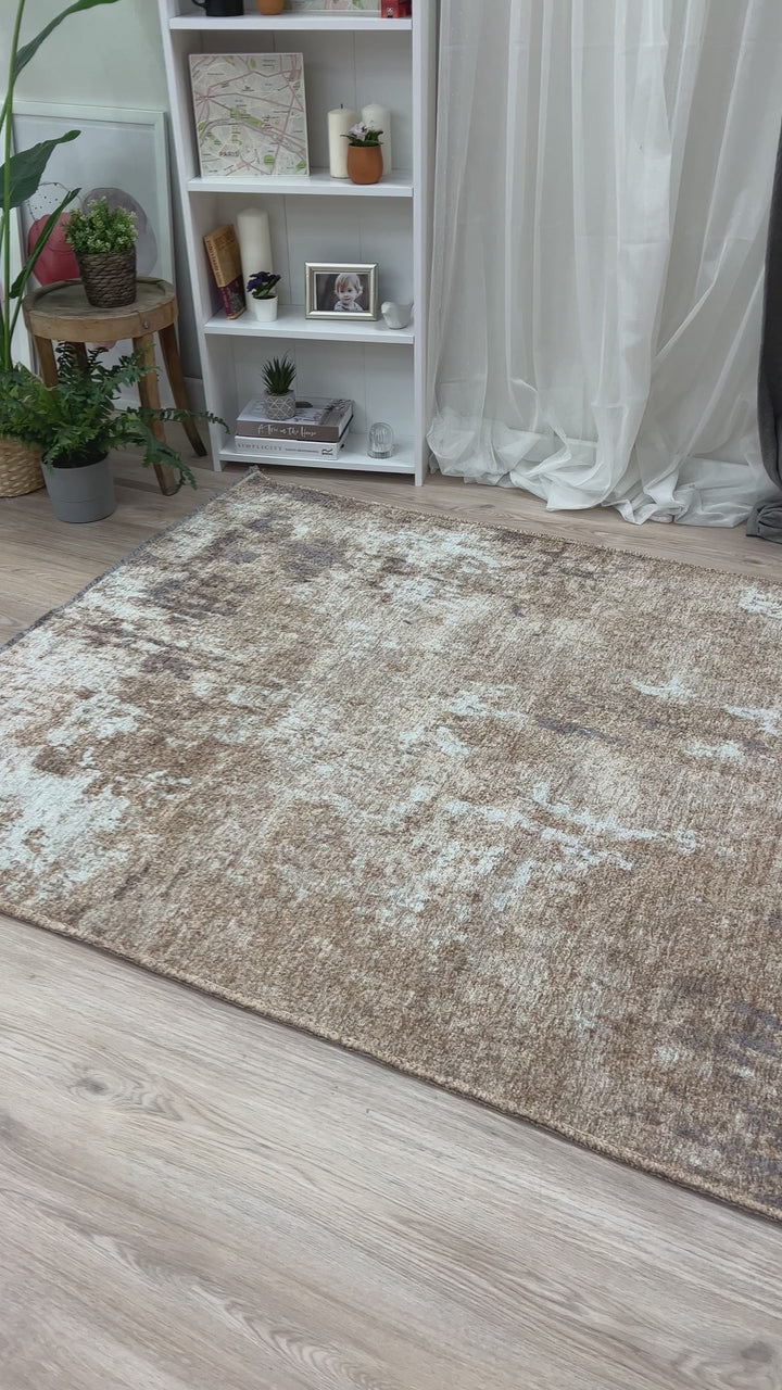 Reversible Abstract Beige Gray Washable Area Rugs