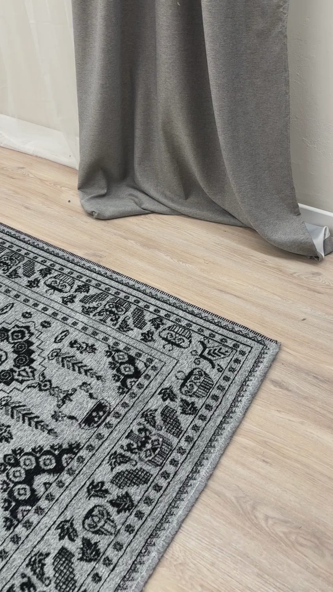 Vintage Gray Black Washable Area Rugs