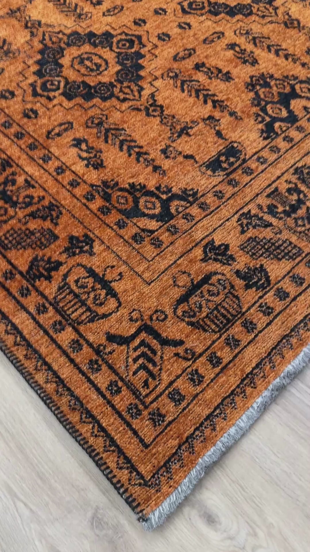 Vintage Orange Black Washable Area Rugs