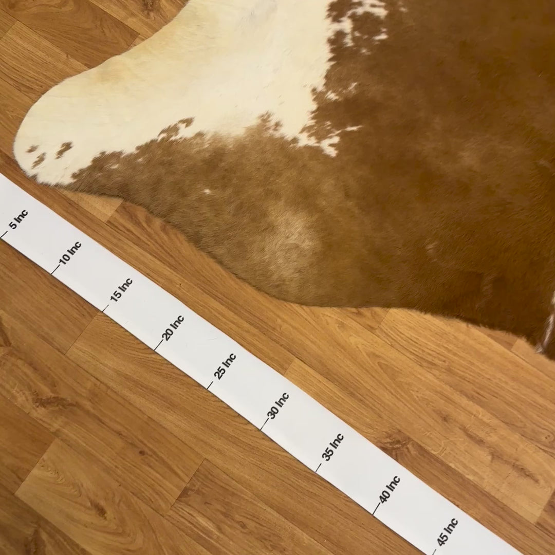 Genuine Brown White Cowhide Rug 94x95