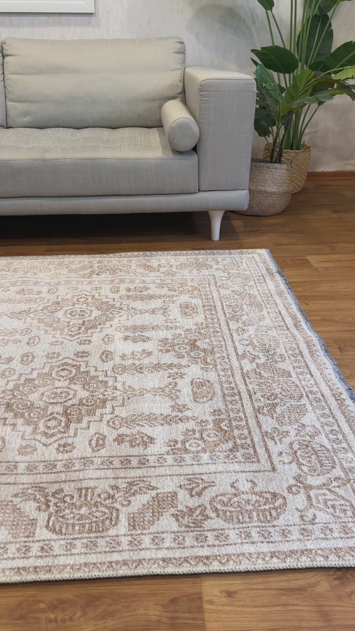 Vintage Beige Cream Washable Area Rugs