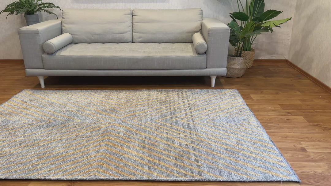 Geometric Gold & Gray Woven Washable Area Rugs