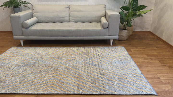 Geometric Gold & Gray Woven Washable Area Rugs
