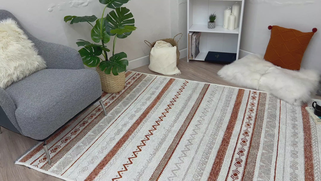 Eclectic Beige Terracotta Washable Area Rugs